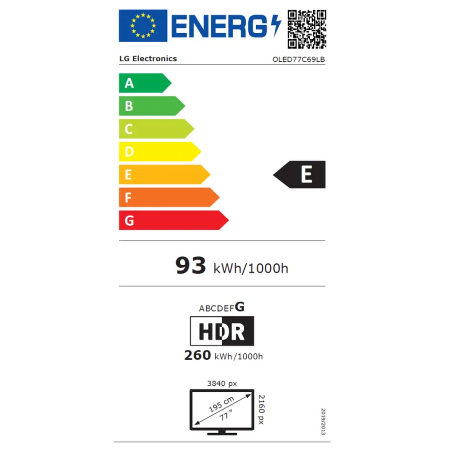 LG OLED77C69LB OLED-Fernseher Energielabel