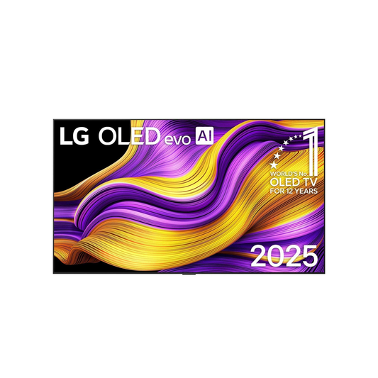 LG OLED77G57LW OLED Fernseher, Frontansicht auf Weiss