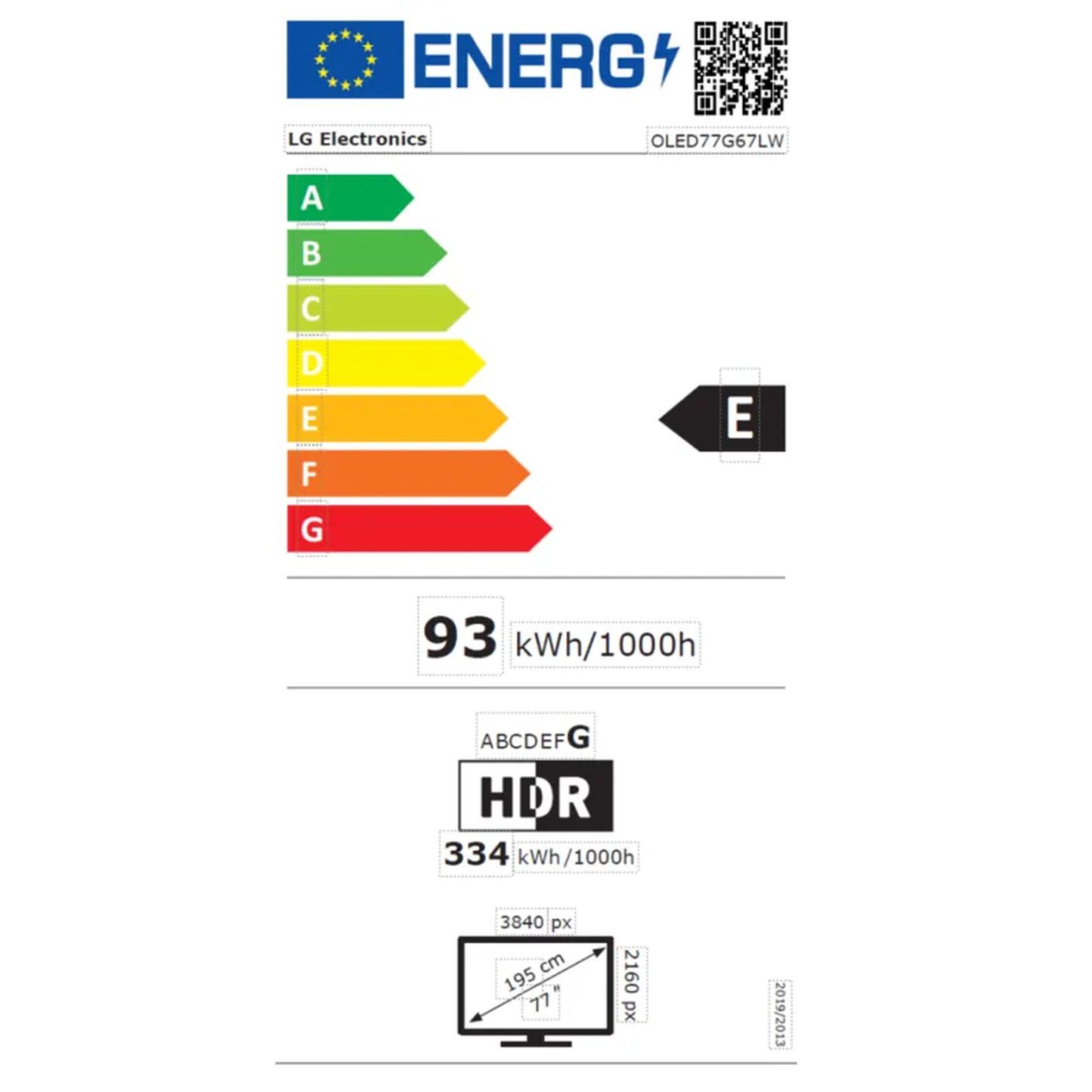 LG OLED77G67LW OLED Fernseher Energielabel