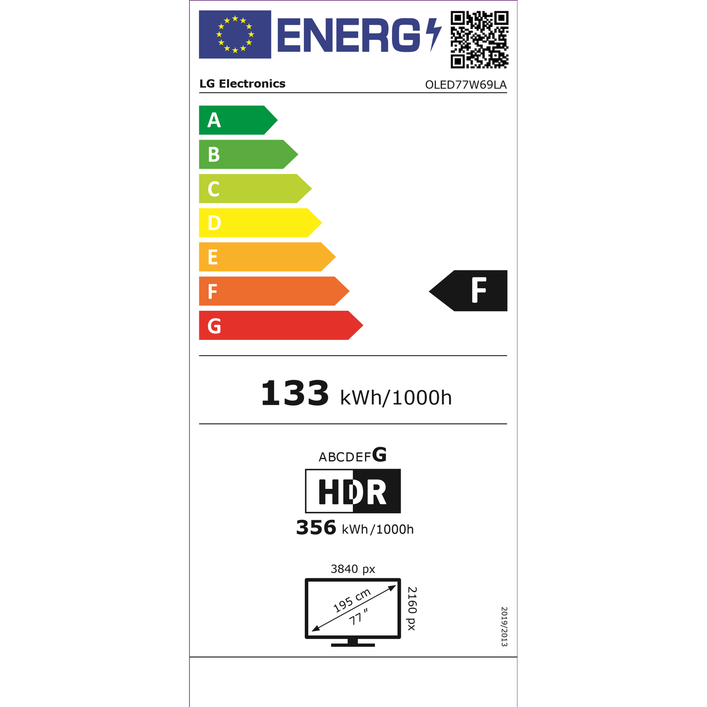 LG OLED77W69LA OLED Fernseher Energielabel