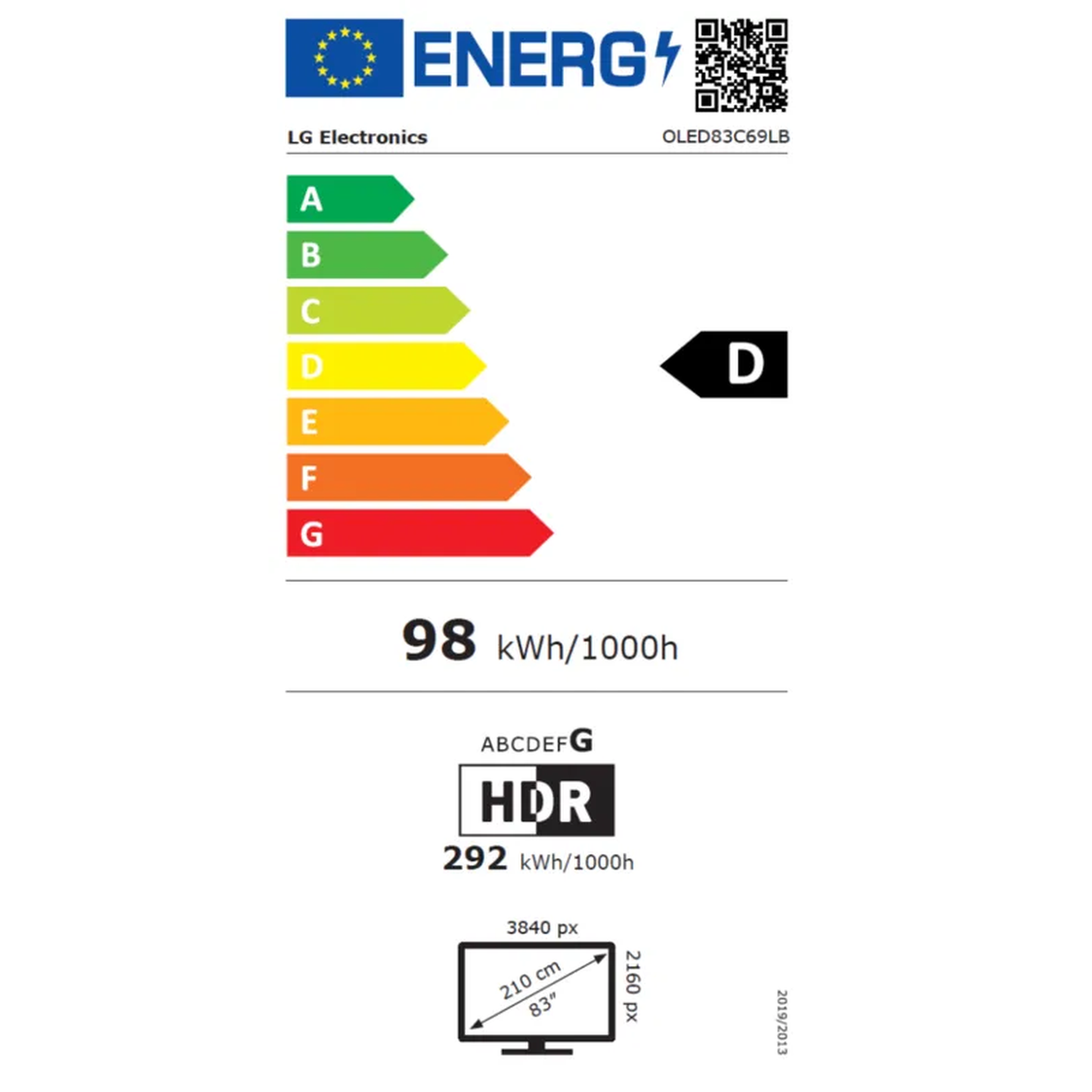 LG OLED83C69LB OLED Fernseher Energielabel