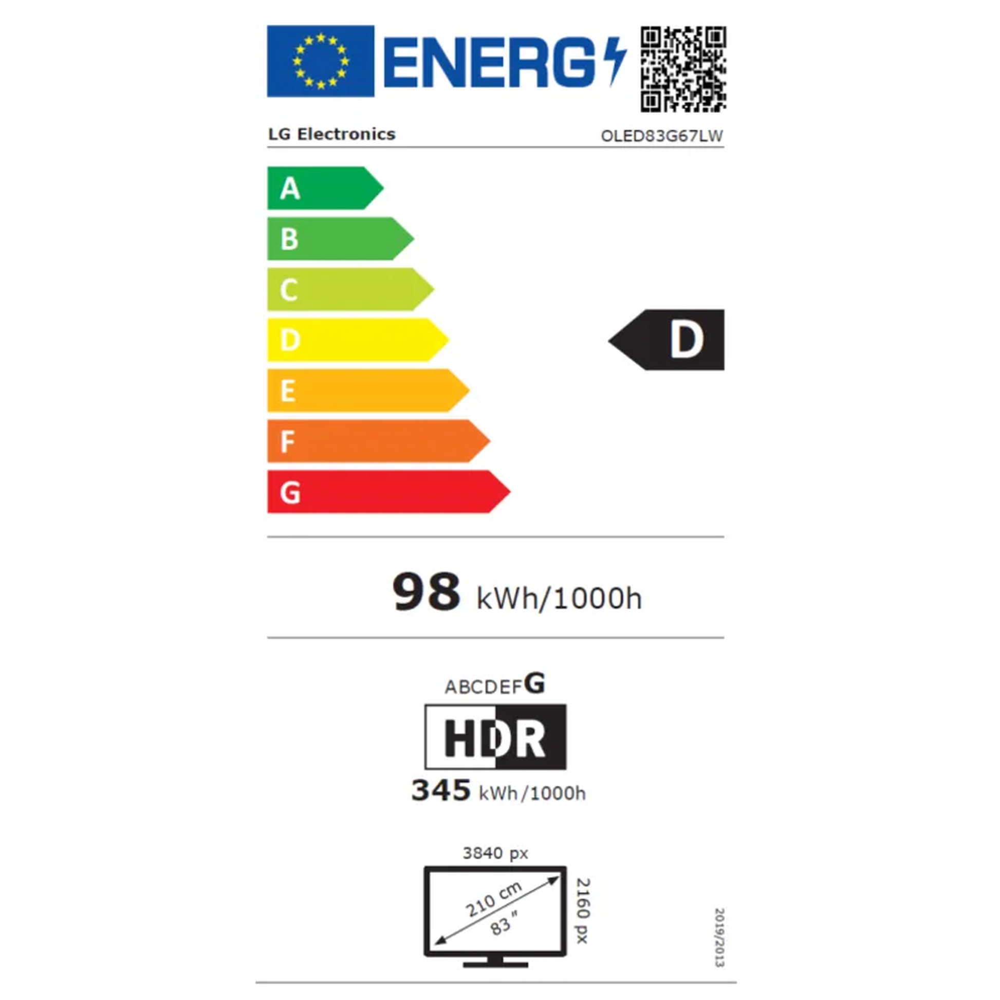 LG OLED83G67LW OLED Fernseher Energielabel