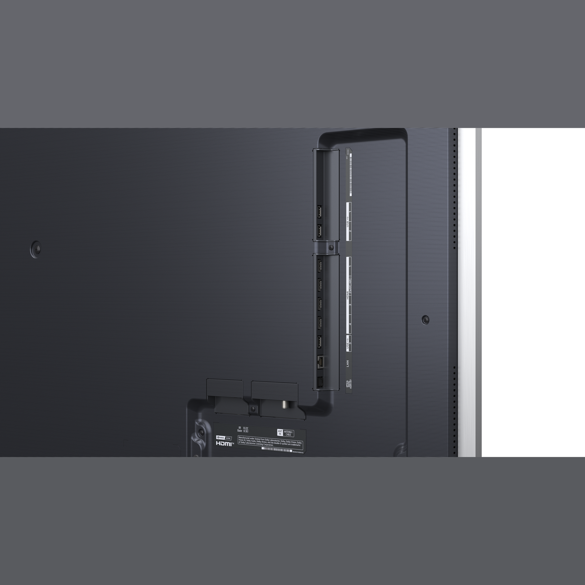 LG OLED97G67LW OLED Fernseher Anschlussfeld mit HDMI- USB- und LAN-Anschluessen