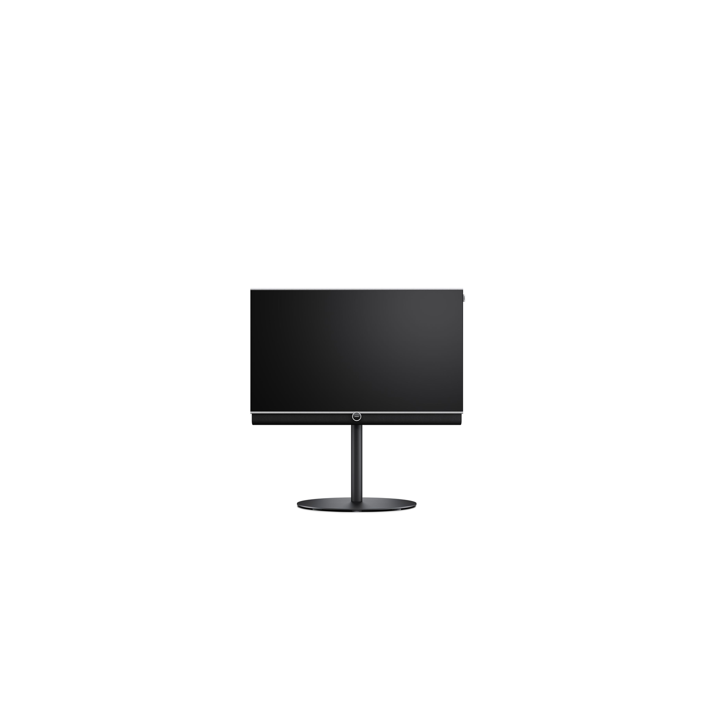 Loewe antares 42 OLED-Fernseher Frontansicht auf Standfuss mit Bodenplatte