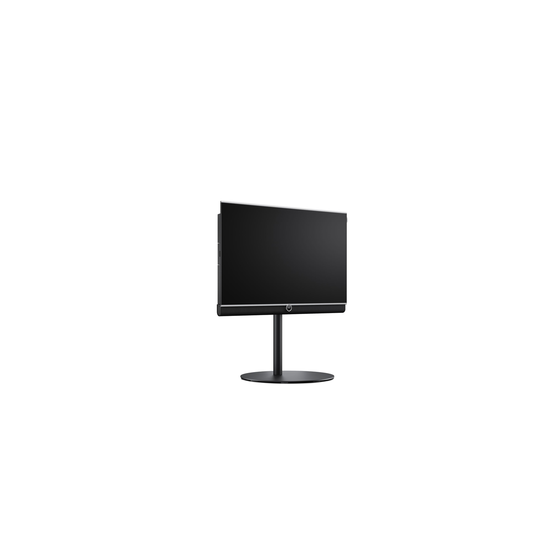 Loewe antares 42 OLED-Fernseher Seitenansicht auf Standfuss, schräg von vorne