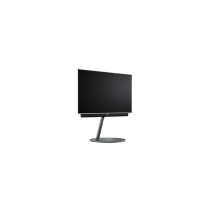 Loewe antares 48 OLED-Fernseher Seitenansicht auf Standfuss, schräg von vorne