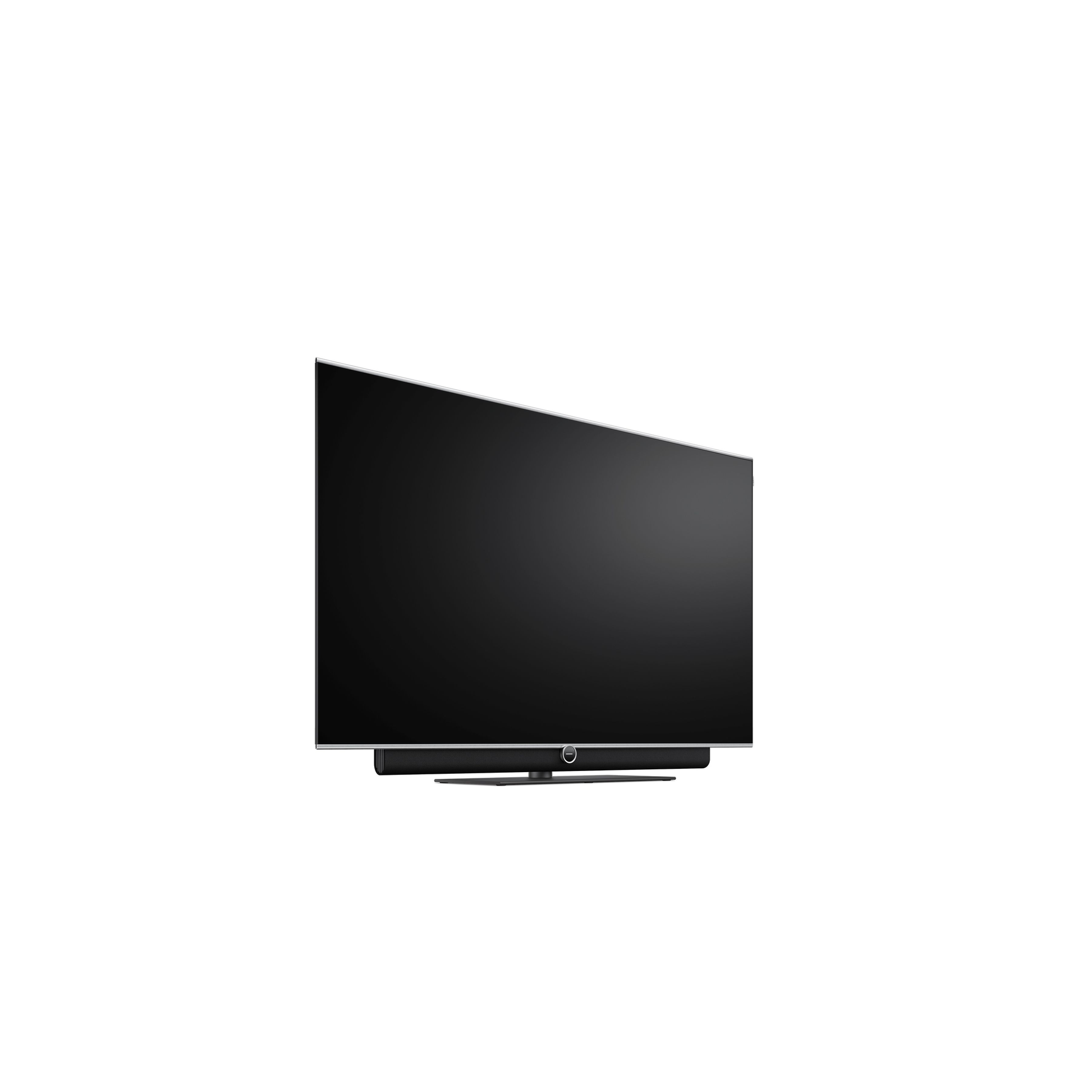 Loewe antares 55 OLED-Fernseher Seitenansicht auf Tischfuss, schräg von vorne