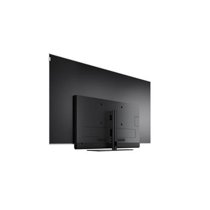 Loewe antares 65 OLED-Fernseher Rückansicht auf Tischfuss mit Anschlussbereich