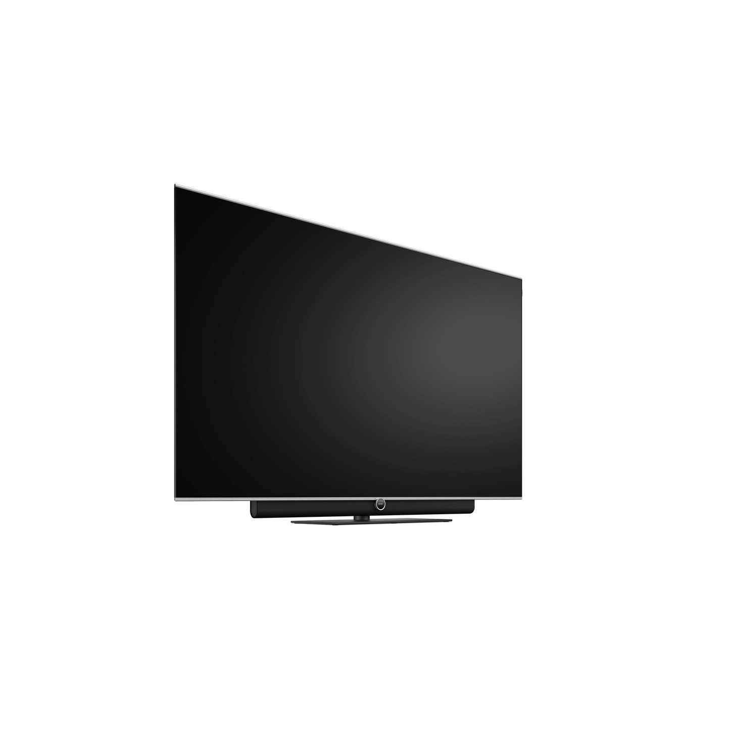 Loewe antares 65 OLED-Fernseher Seitenansicht auf Tischfuss, schräg von vorne