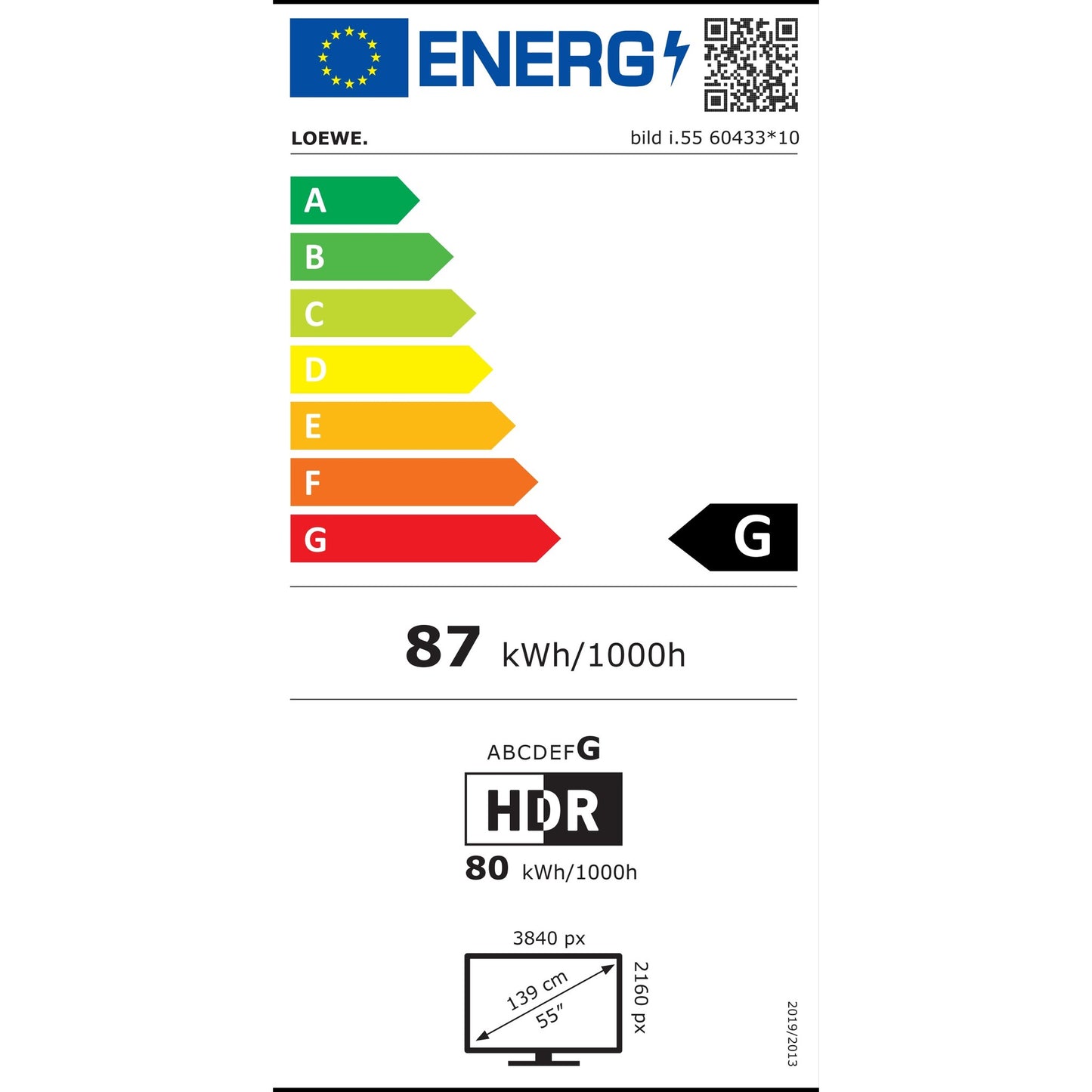 Energieeffizienzklasse-Etikett Loewe Iconic Inspire.55 (Klasse G)