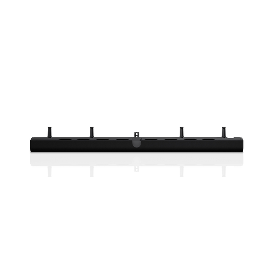 Loewe antares Soundbar Frontansicht, schwarze TV-Soundbar mit Montageadaptern