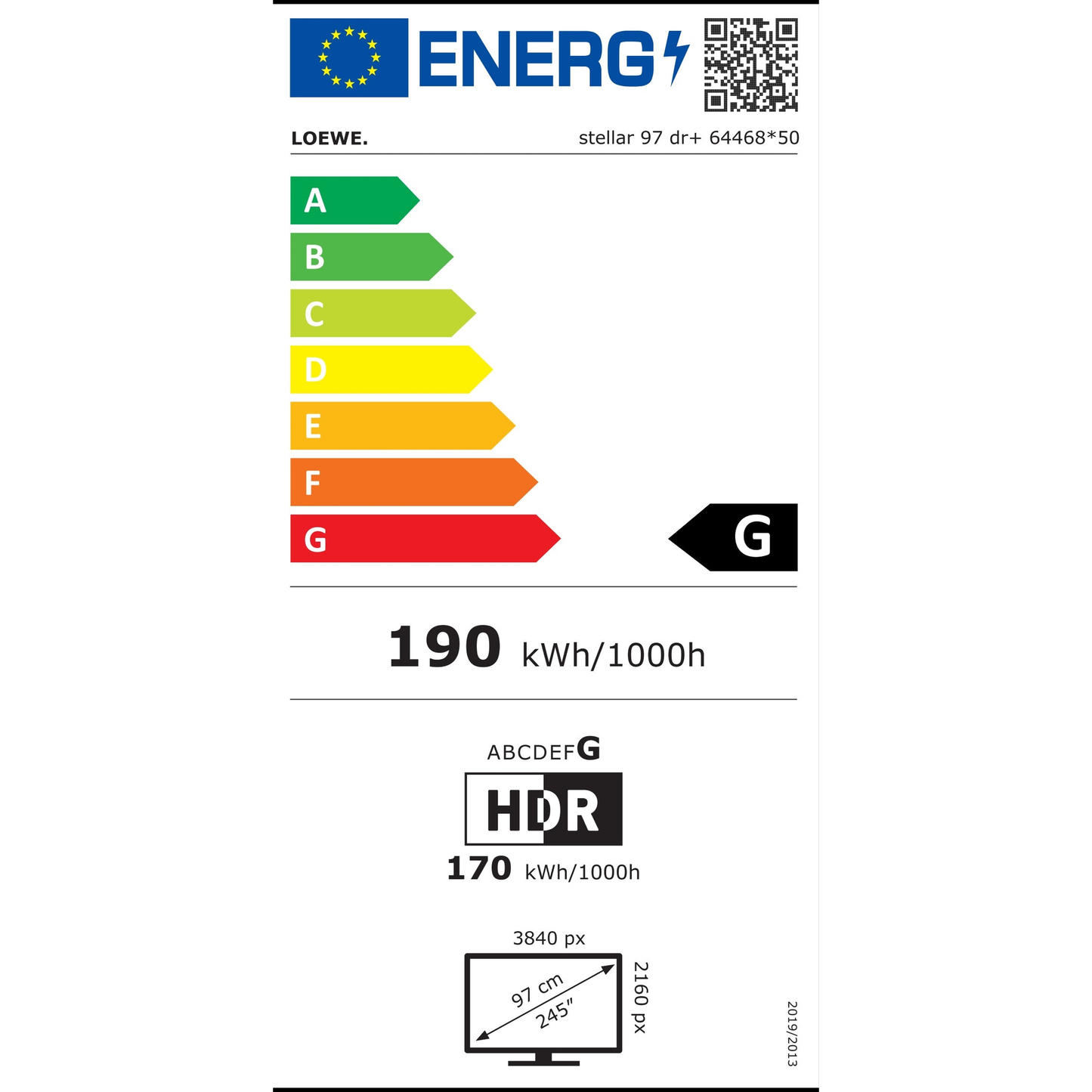 Energieeffizienzklasse-Etikett Loewe Stellar 97 DR+ alu black Vidaa (Klasse G)