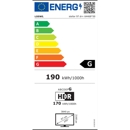 Energieeffizienzklasse-Etikett Loewe Stellar 97 DR+ alu matt Vidaa (Klasse G)