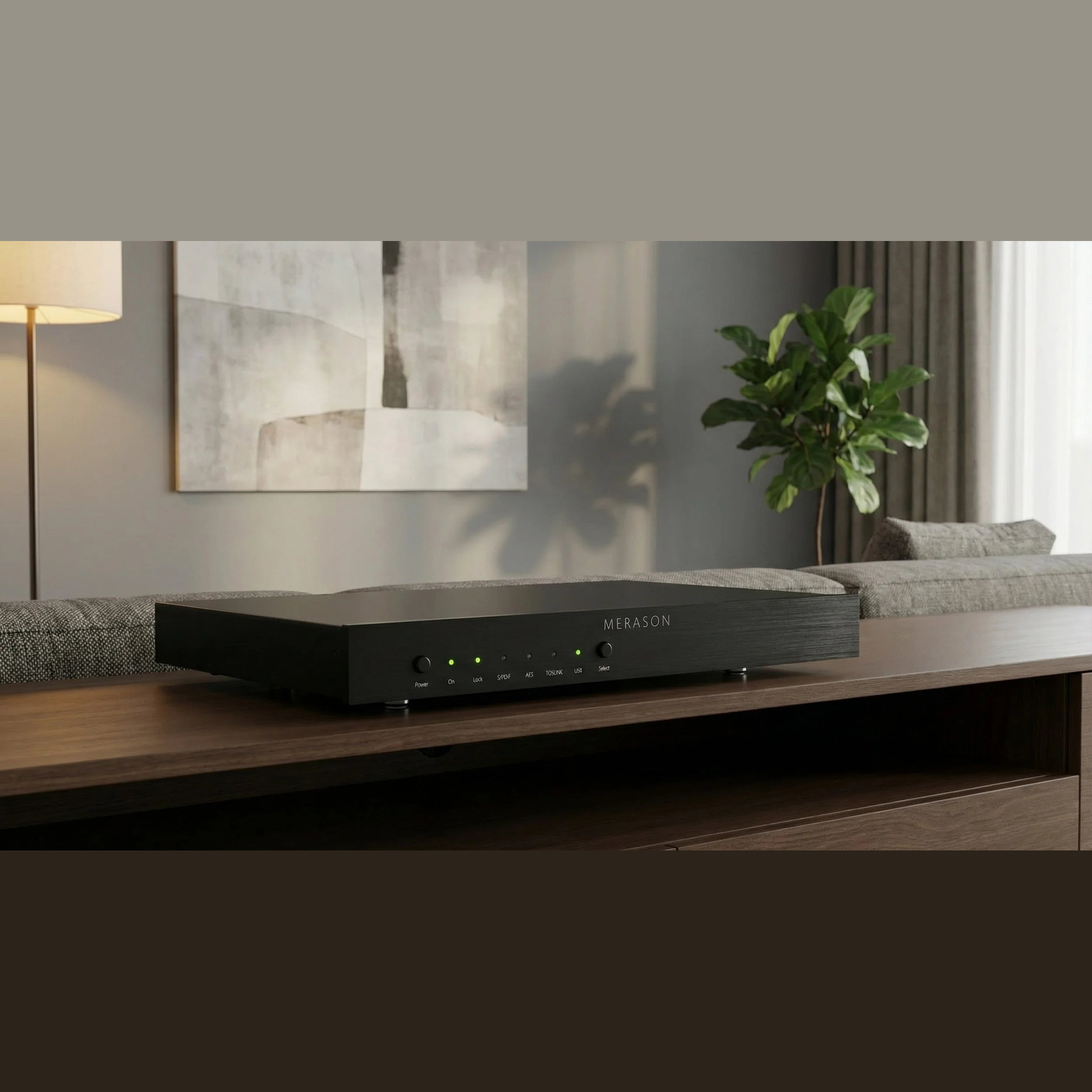 Merason Reuss D/A-Wandler Grau Lifestyle im Wohnzimmer