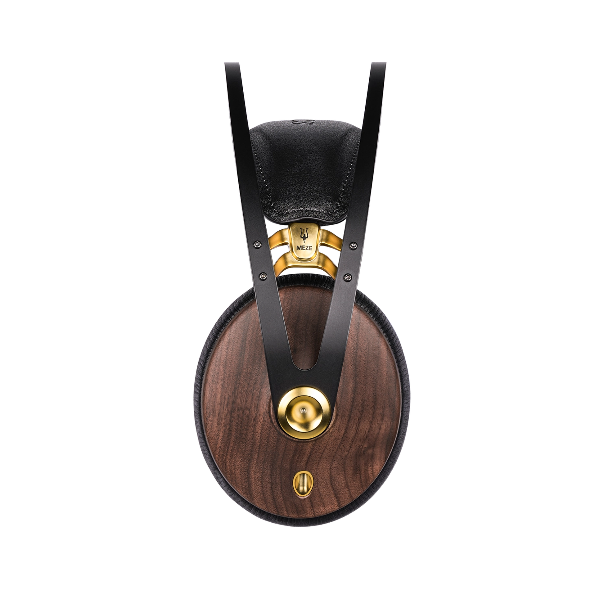 Meze Audio 99 Classics 2. Gen Kopfhörer Walnuss-Gold Frontansicht mit goldenen Beschlägen