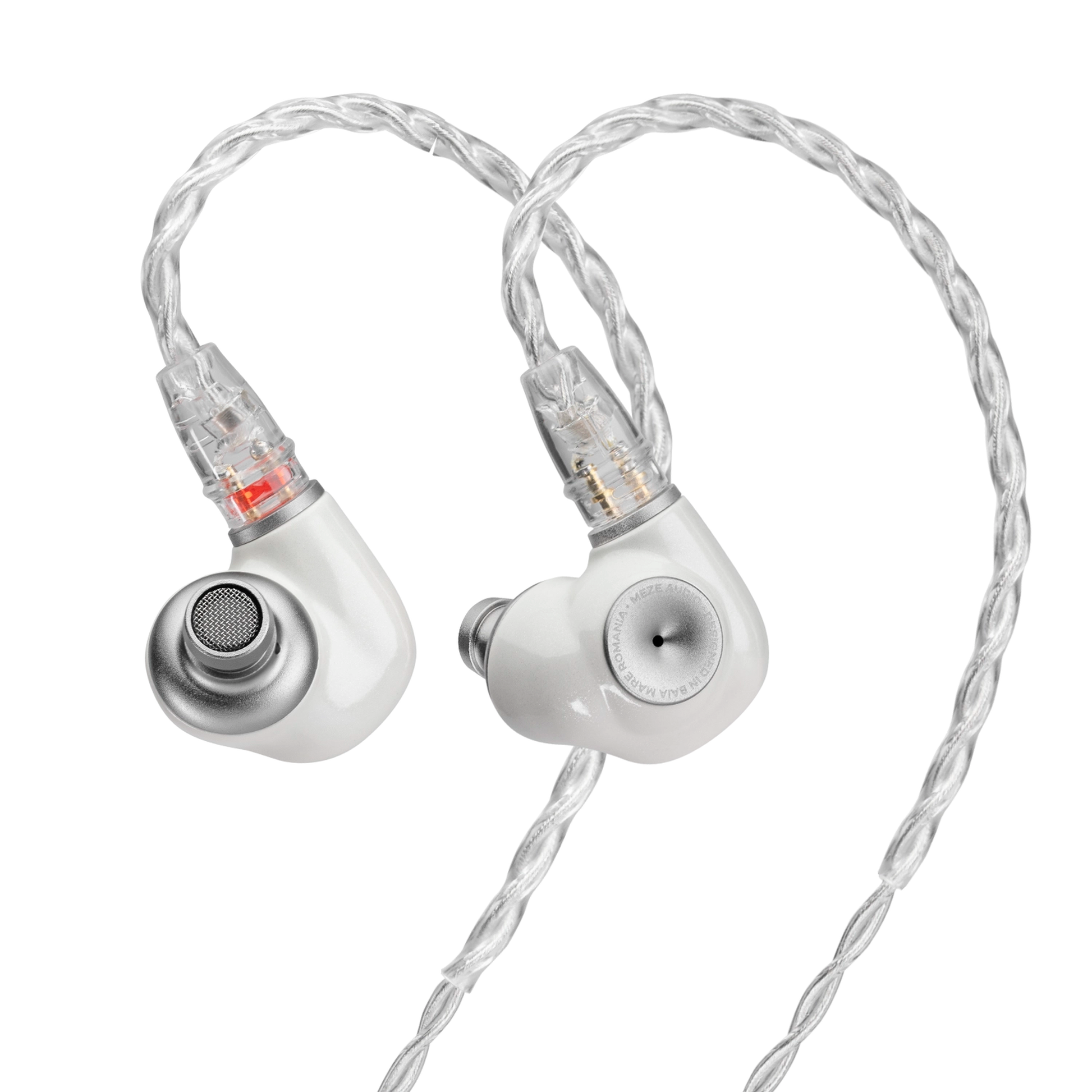 Meze Audio Alba In-Ear-Kopfhörer Seitenansicht des Paars mit geflochtenem Kabel