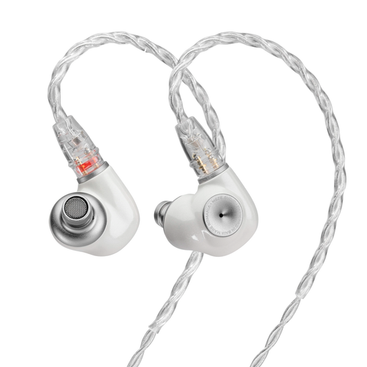 Meze Audio Alba In-Ear-Kopfhörer Seitenansicht des Paars mit geflochtenem Kabel