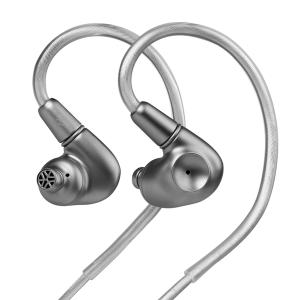 Meze Audio Astru In-Ear-Kopfhörer Titan Seitenansicht des Paars mit Ohrbügel-Kabel