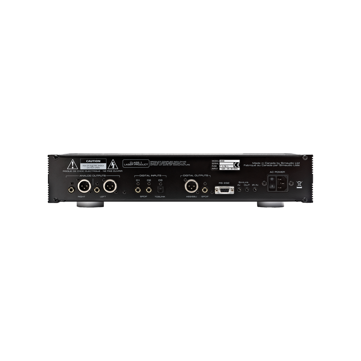 MOON 260D CD-Transport mit DAC Rückansicht silber schwarz
