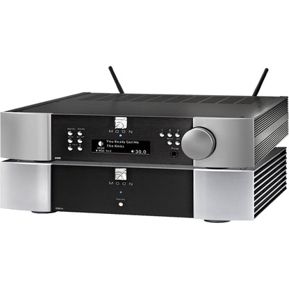 MOON 390 + 330A HiFi-Set Frontansicht – Netzwerkplayer und Stereo-Endstufe, Vorführmodell