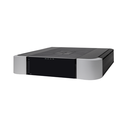 MOON 461 Stereo-Endstufe Compass Frontansicht 2 silber schwarz – im Set 461 + 491 silber/schwarz
