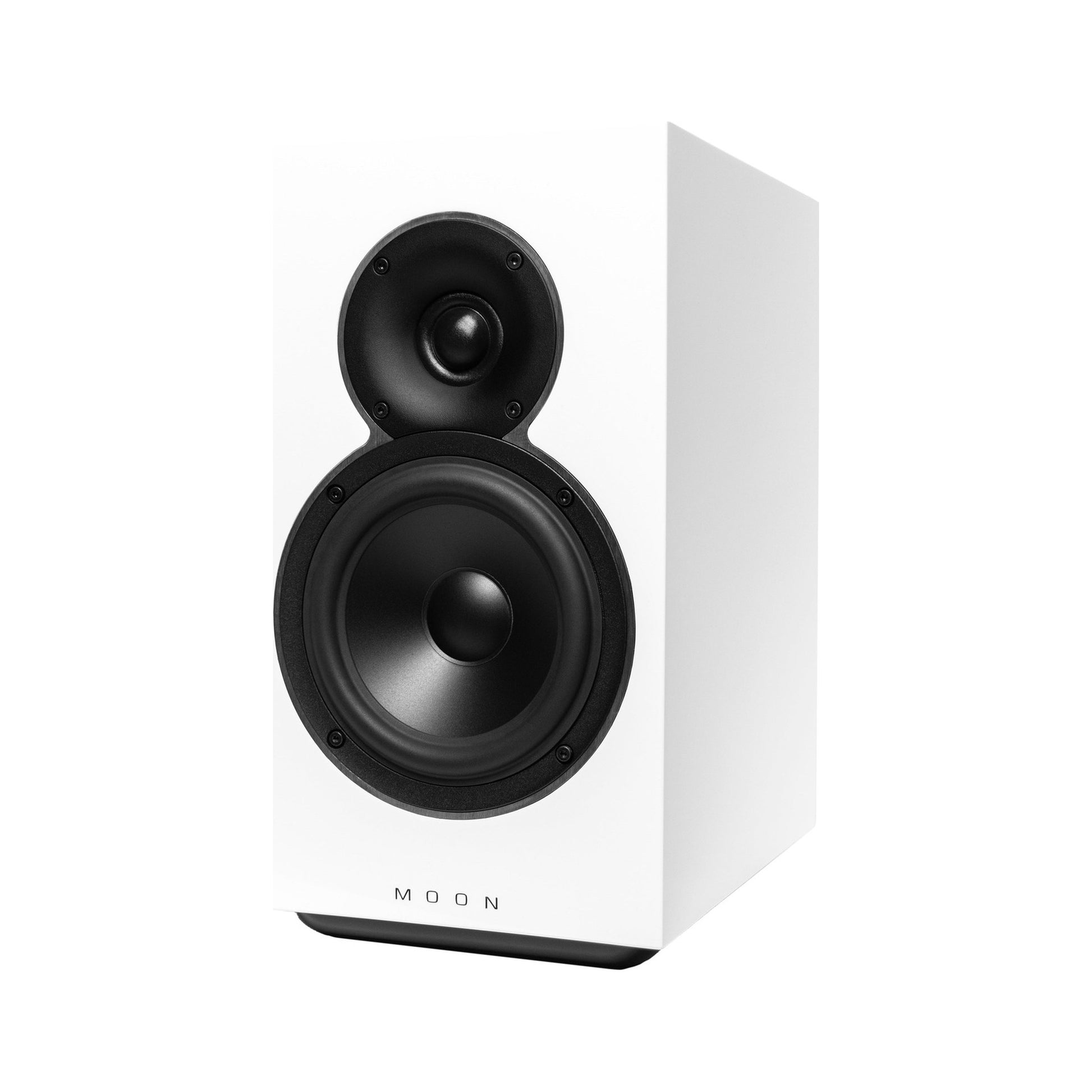MOON Voice 22 Regallautsprecher Seitenansicht ohne Frontabdeckung weiss hochglanz