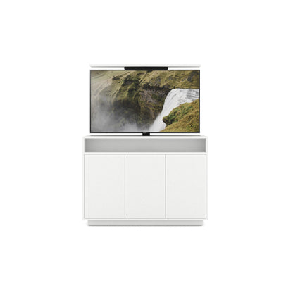 Multibrackets 4684 AV-Cabinet TV-Lift 55 Zoll Weiss Frontansicht, Fernseher ausgefahren, streng frontal