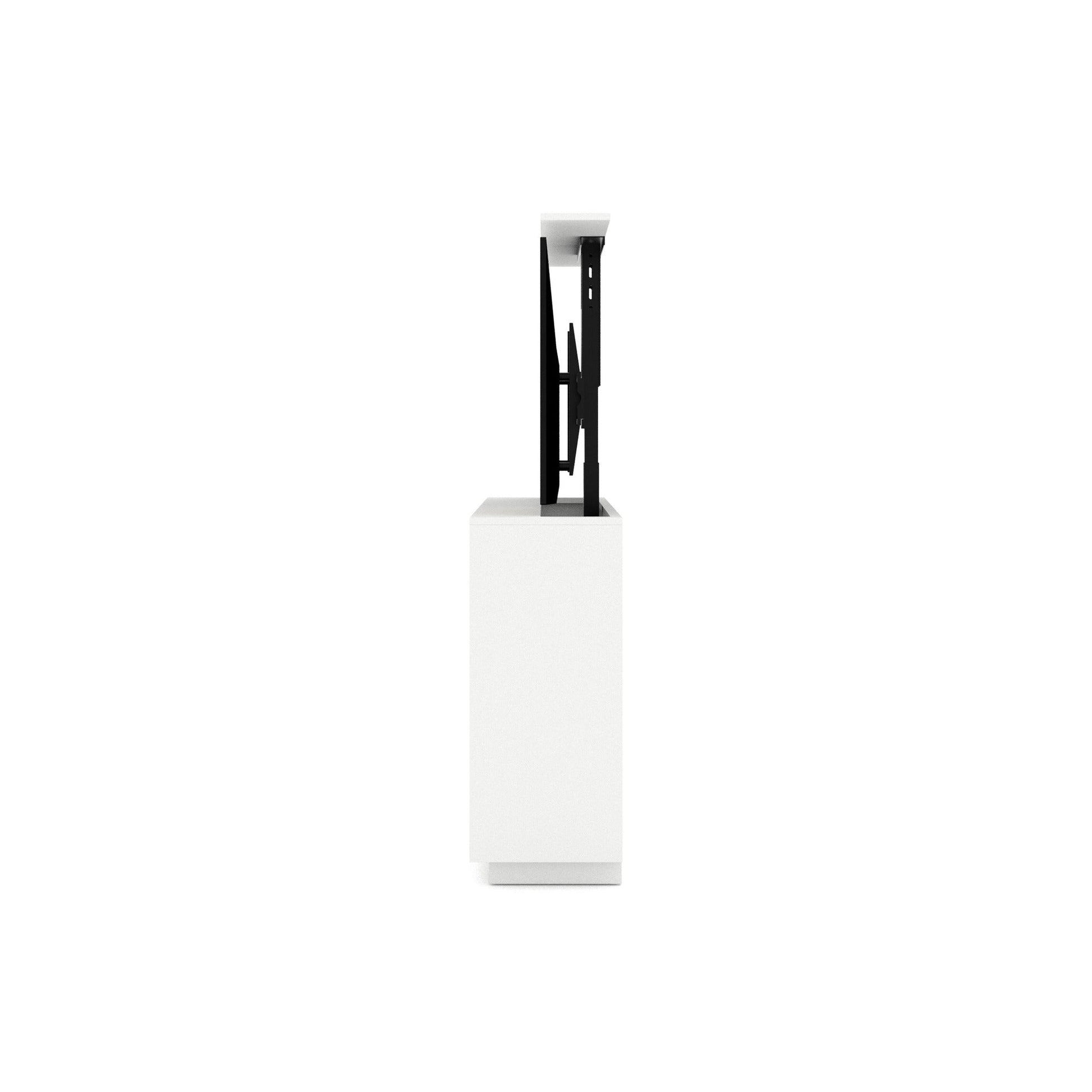 Multibrackets 4691 AV-Cabinet TV-Lift 65 Zoll Weiss Seitenansicht, schmale Bautiefe, Liftsäule sichtbar