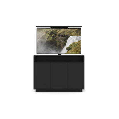 Multibrackets 4707 AV-Cabinet TV-Lift 55 Zoll Schwarz Frontansicht, Fernseher ausgefahren, streng frontal