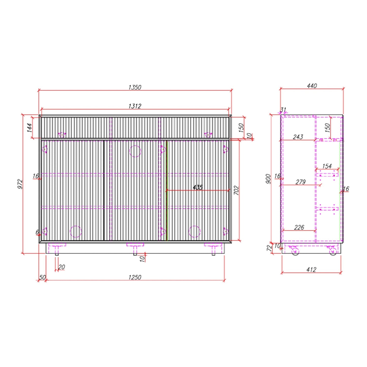 Multibrackets AV-Cabinet TV-Lift 55 Zoll Schwarz, Masszeichnung mit Abmessungen