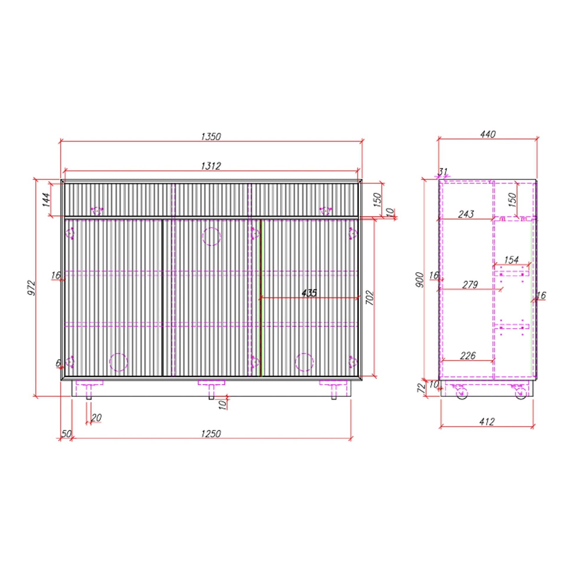 Multibrackets AV-Cabinet TV-Lift 55 Zoll Schwarz, Masszeichnung mit Abmessungen