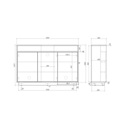 Multibrackets AV-Cabinet TV-Lift 65 Zoll Schwarz, Masszeichnung mit Abmessungen