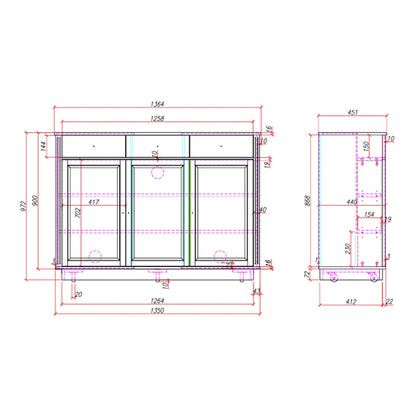 Multibrackets AV-Cabinet TV-Lift 55 Zoll Classic Weiss, Masszeichnung mit Abmessungen