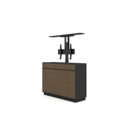 Multibrackets 5896 AV-Cabinet TV-Lift 55 Zoll Walnuss Detailansicht, Lifthalterung ausgefahren, ohne Fernseher