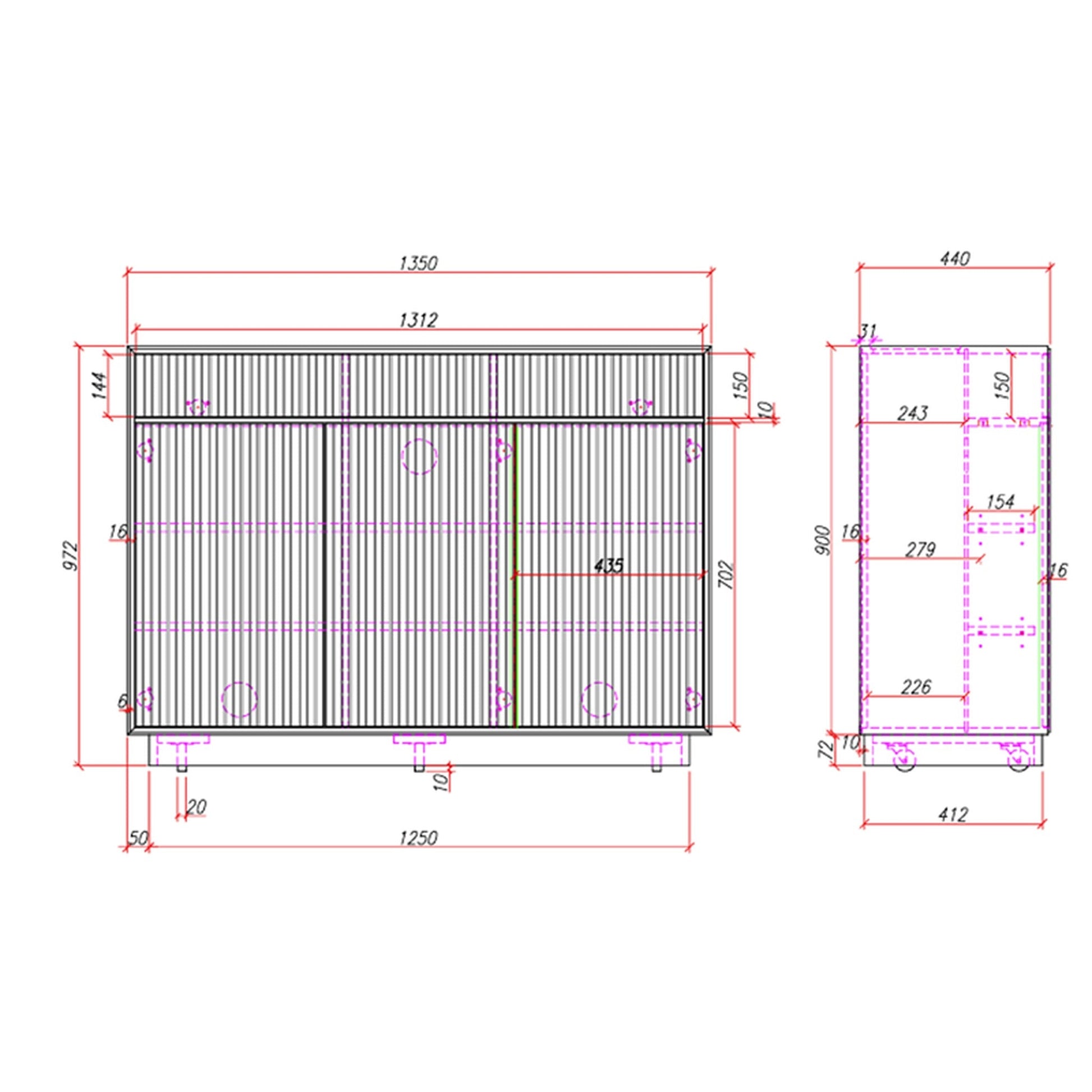 Multibrackets AV-Cabinet TV-Lift 55 Zoll Walnuss, Masszeichnung mit Abmessungen