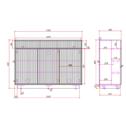 Multibrackets AV-Cabinet TV-Lift 55 Zoll Walnuss, Masszeichnung mit Abmessungen
