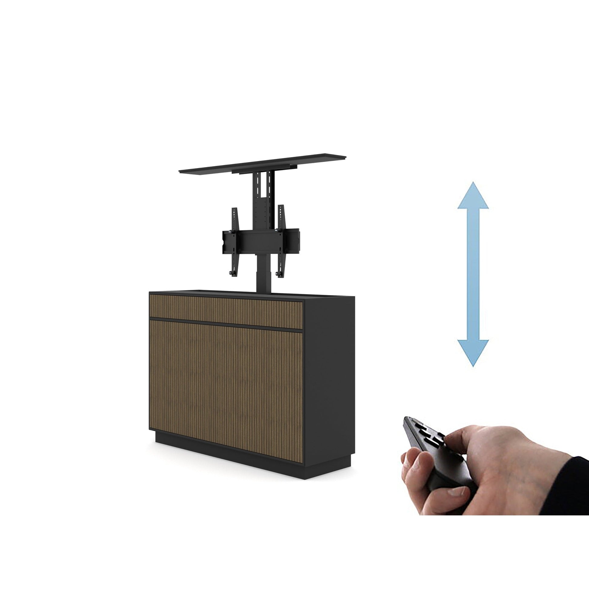 Multibrackets 7487 AV-Cabinet TV-Lift 65 Zoll Walnuss Fernbedienung, Bedienung des Lifts per Handsender