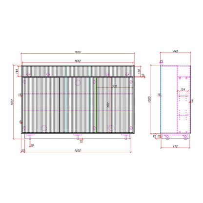 Multibrackets AV-Cabinet TV-Lift 65 Zoll Walnuss, Masszeichnung mit Abmessungen