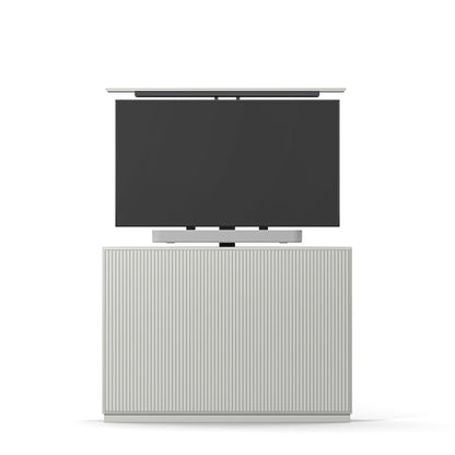 Multibrackets 8026 AV-Cabinet TV-Lift 55 Zoll Slimline Weiss Frontansicht, Soundbar-Halterung unter dem Fernseher