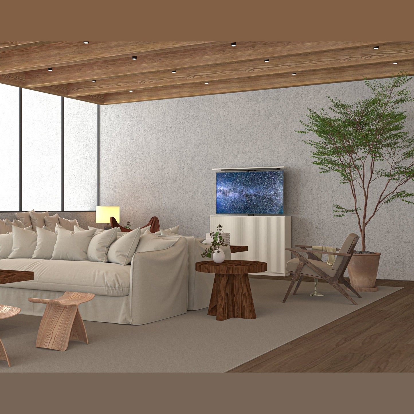 Multibrackets 8026 AV-Cabinet TV-Lift 55 Zoll Slimline Weiss Lifestyle, Wohnzimmer, Fernseher ausgefahren
