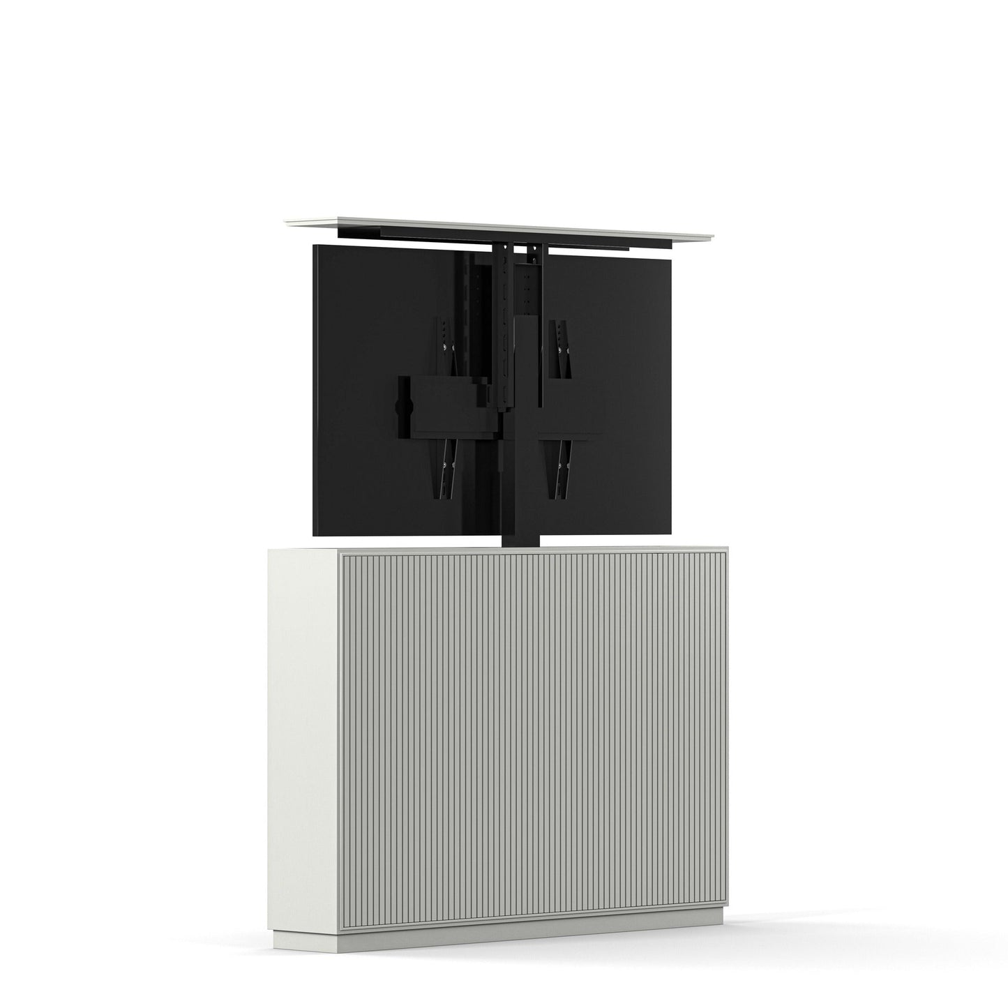 Multibrackets 8026 AV-Cabinet TV-Lift 55 Zoll Slimline Weiss Rückansicht, TV-Rückwand und Liftsäule