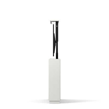 Multibrackets 8026 AV-Cabinet TV-Lift 55 Zoll Slimline Weiss Seitenansicht, Lift ausgefahren, schmale Bautiefe
