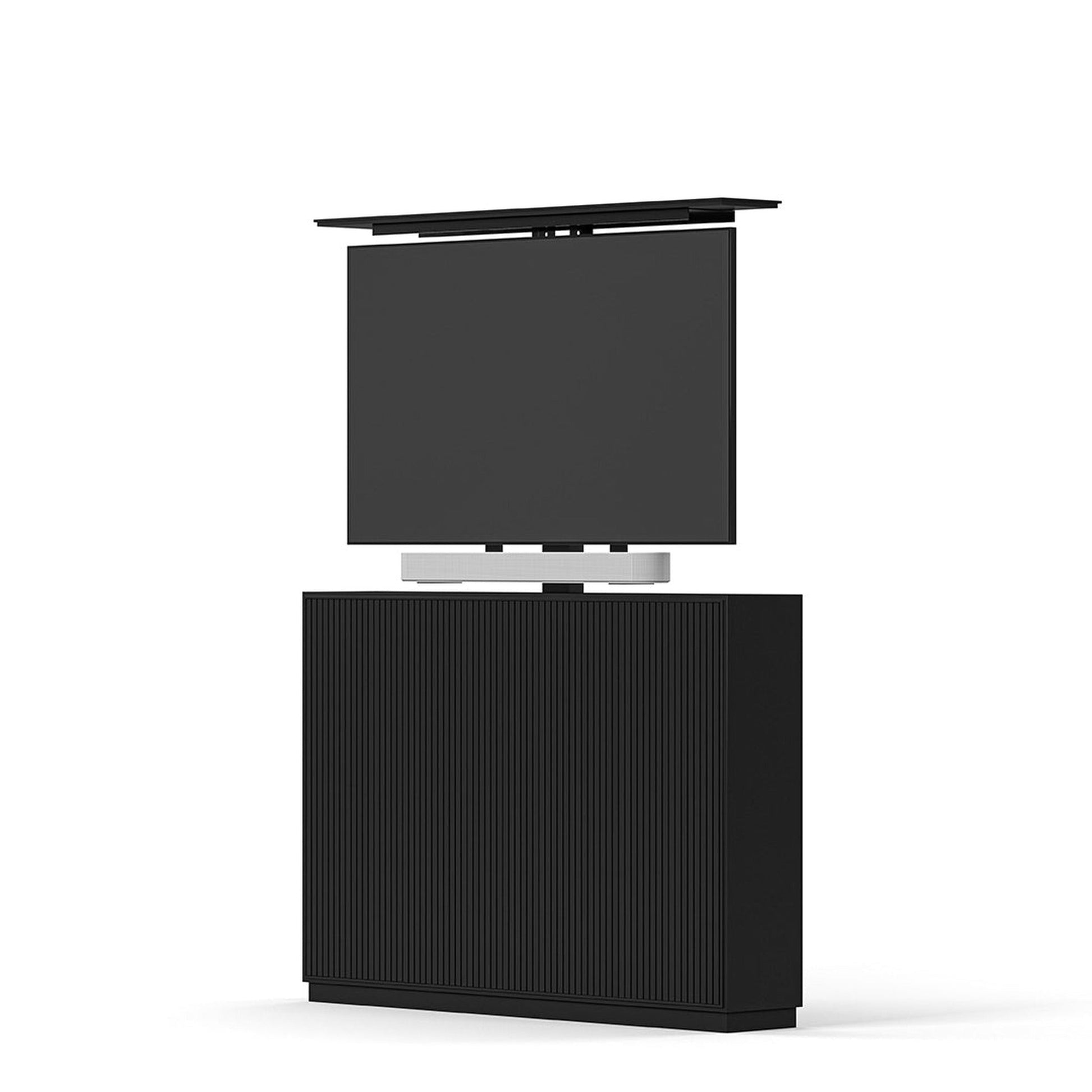 Multibrackets 8033 AV-Cabinet TV-Lift 55 Zoll Slimline Schwarz Frontansicht, Soundbar-Halterung unter dem Fernseher