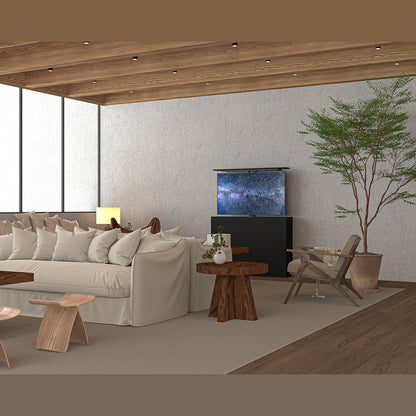 Multibrackets 8033 AV-Cabinet TV-Lift 55 Zoll Slimline Schwarz Lifestyle, Wohnzimmer mit Sofa