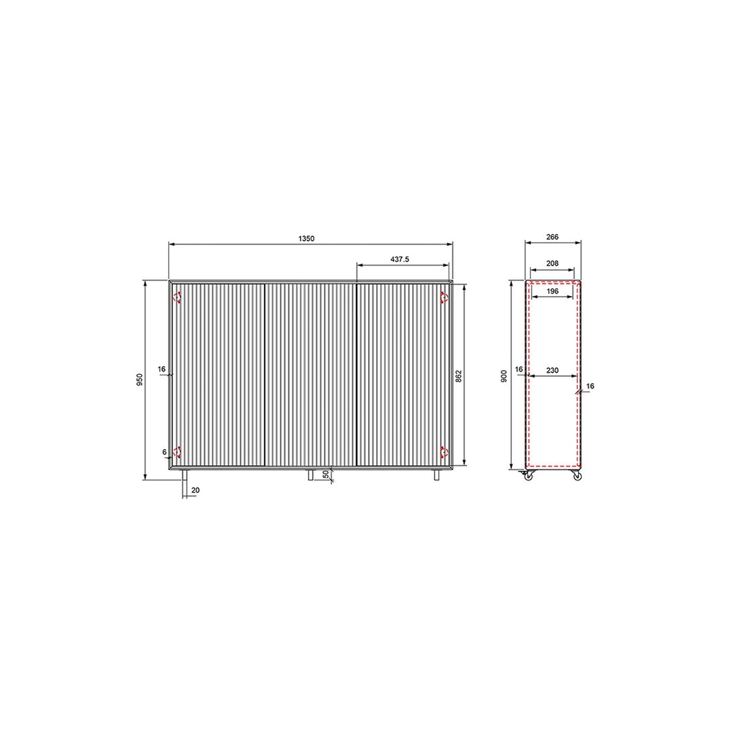 Multibrackets AV-Cabinet TV-Lift 55 Zoll Slimline Schwarz, Masszeichnung mit Abmessungen