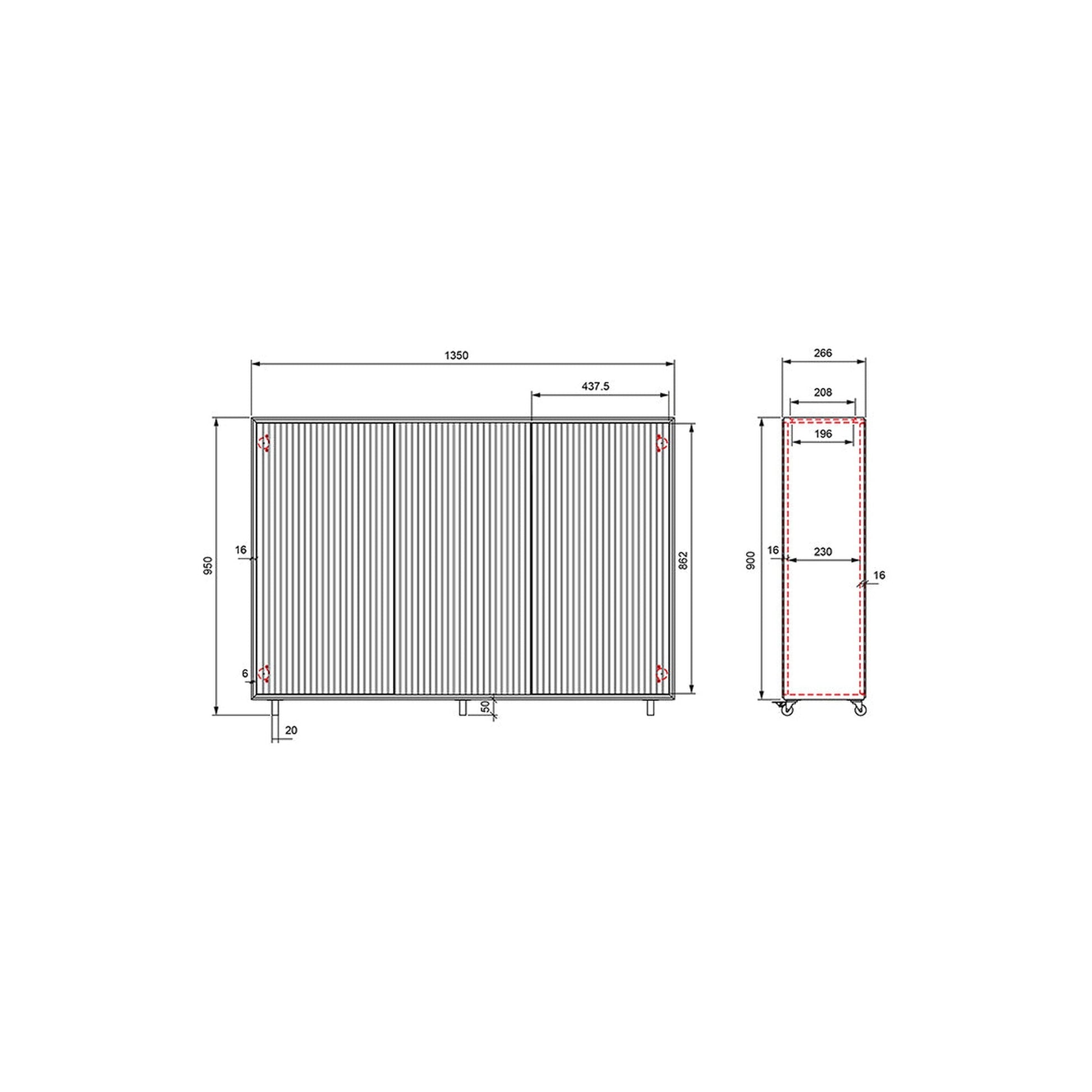 Multibrackets AV-Cabinet TV-Lift 55 Zoll Slimline Schwarz, Masszeichnung mit Abmessungen