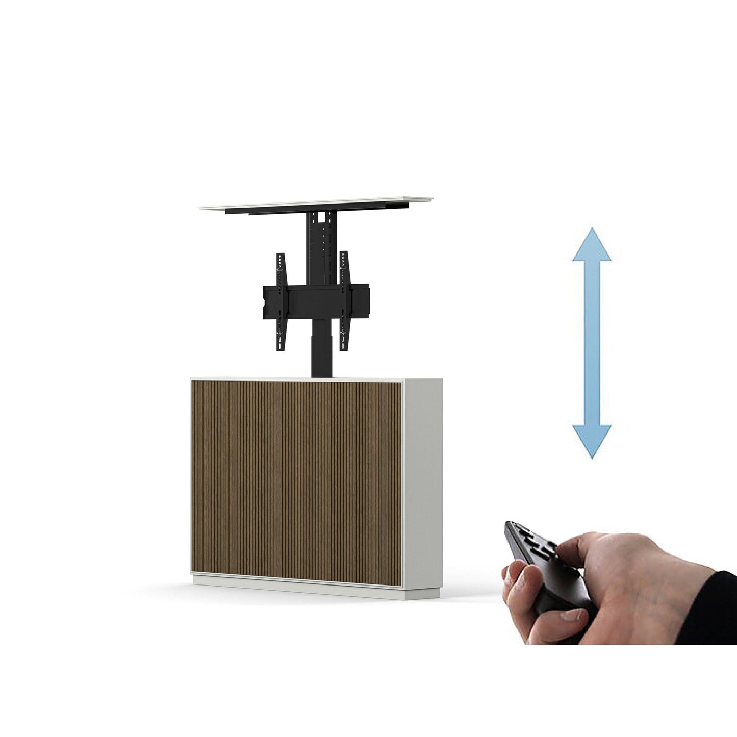 Multibrackets 8040 AV-Cabinet TV-Lift 55 Zoll Slimline White Walnut Fernbedienung, Bedienung per Handsender