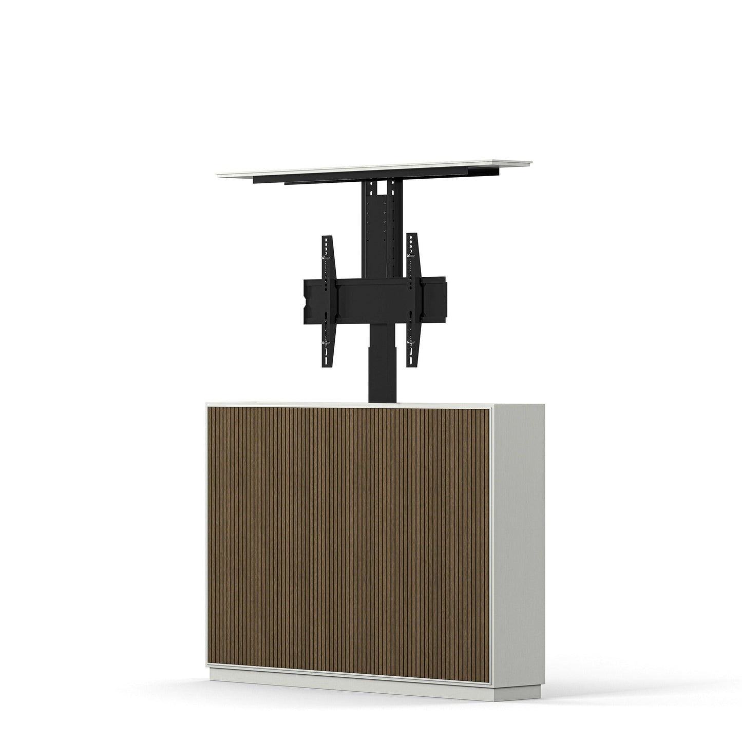 Multibrackets 8040 AV-Cabinet TV-Lift 55 Zoll Slimline White Walnut Frontansicht, Halterung ohne Fernseher