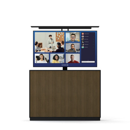 Multibrackets 8057 AV-Cabinet TV-Lift 55 Zoll Slimline Black Walnut Frontansicht, Fernseher ausgefahren