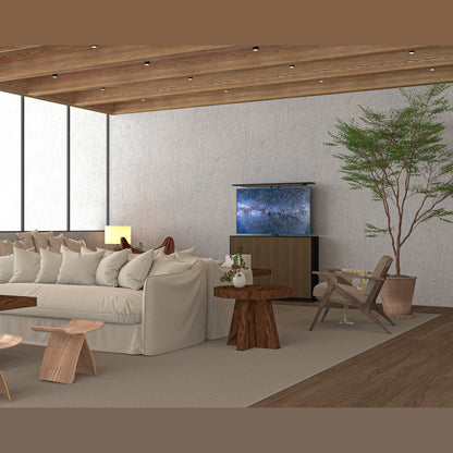 Multibrackets 8057 AV-Cabinet TV-Lift 55 Zoll Slimline Black Walnut Lifestyle, Wohnzimmer, Fernseher ausgefahren